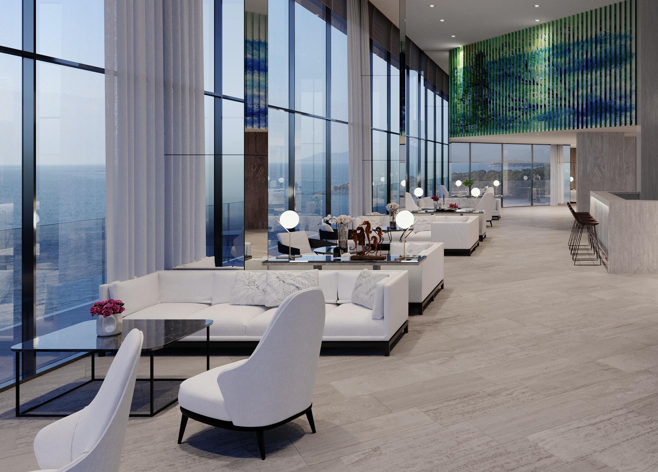 white sofas inside building